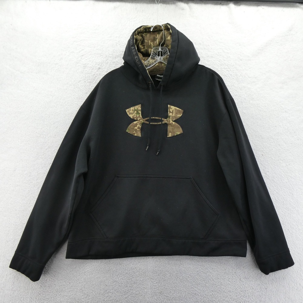 Under Armour Hoodie Womens Large Black Digital Camo Fleece‎ Pullover Polyester